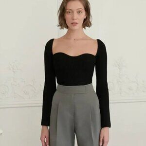 PIXIE MARKET Chiara Knit Bustier Long Sleeve Sweater Top in Black XS